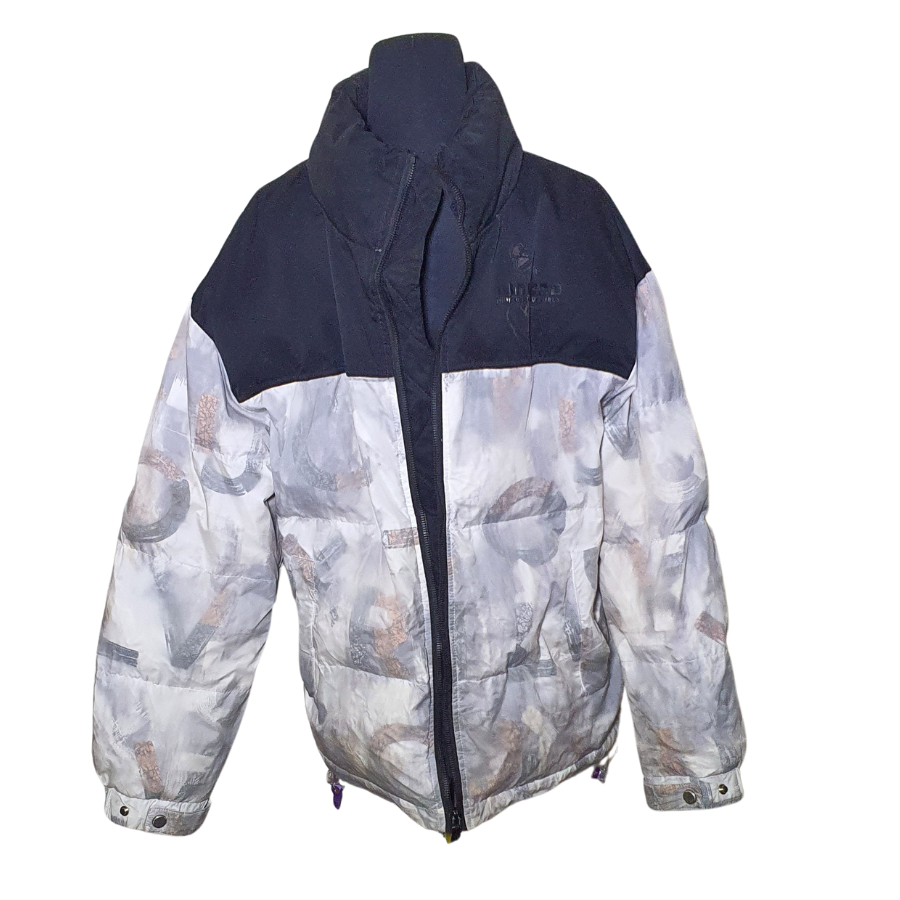 Vintage Puffer Jacket with Abstract Print – Premium Winter Wear